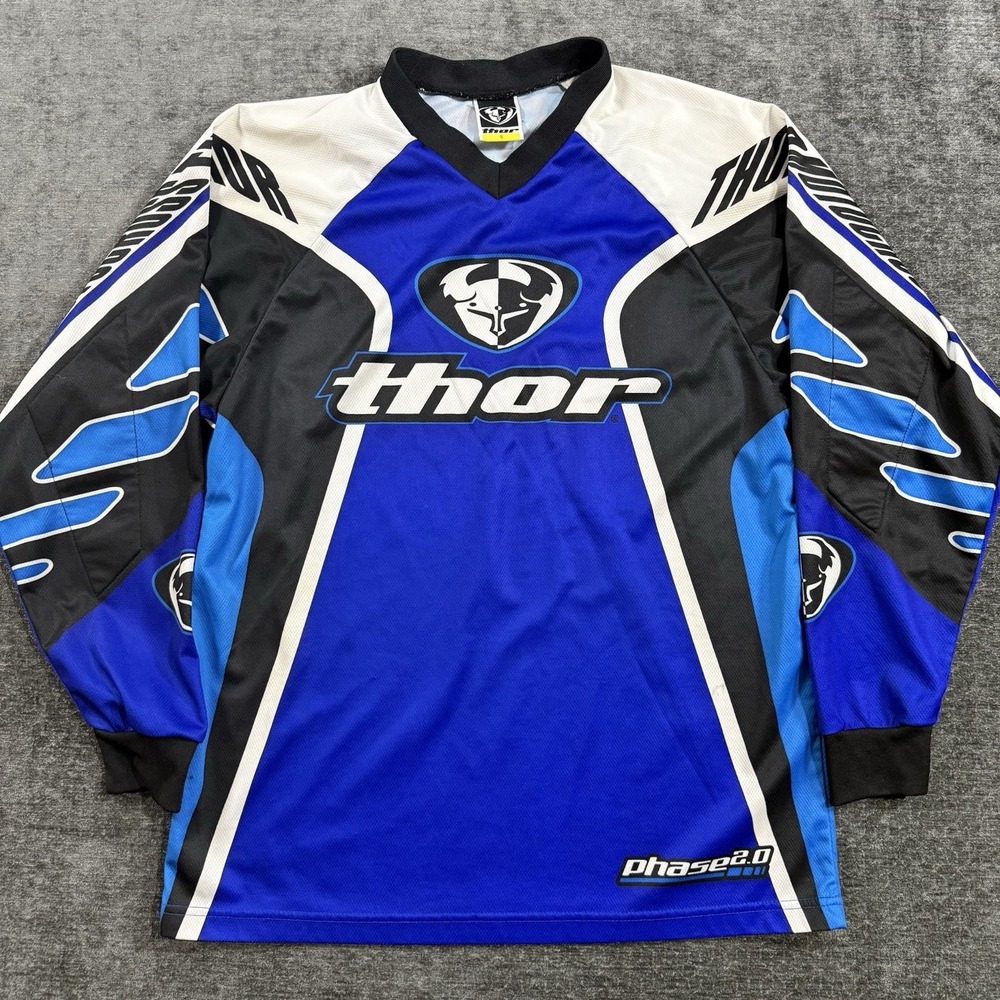 Thor Phase 2.0 Men's Size Small Blue Black Moto Sports Racing Jersey Activewear